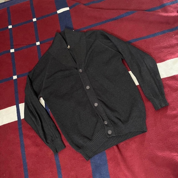 Ferrante grey pure new wool long sleeve professor shawl collar cardigan sweater - Picture 1 of 7